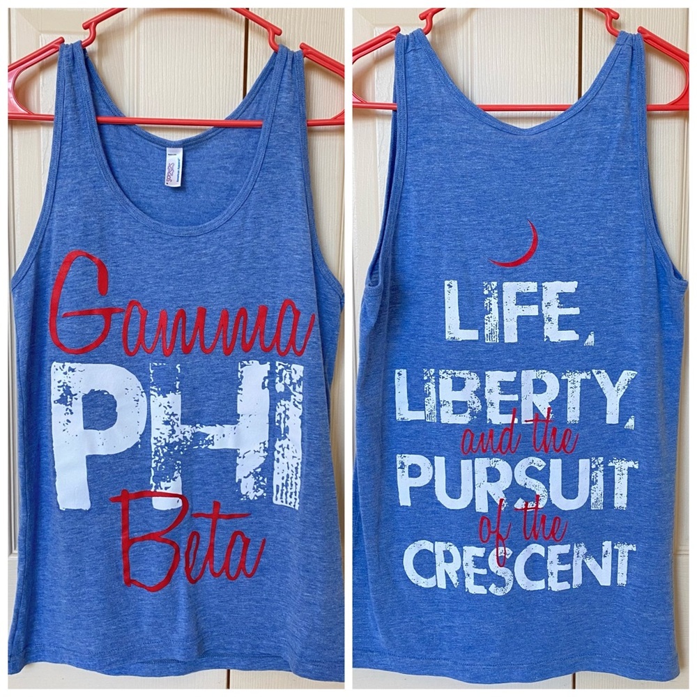 Gamma Phi Beta Light Blue and Red Tank Top